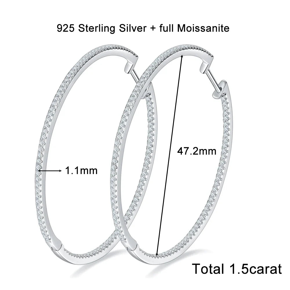 1.2mm Moissanite Hoop Earrings for Women European and American Circle S925 Sterling Silver Sparkling Diamond Earring Jewelry