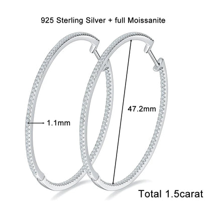 1.2mm Moissanite Hoop Earrings for Women European and American Circle S925 Sterling Silver Sparkling Diamond Earring Jewelry