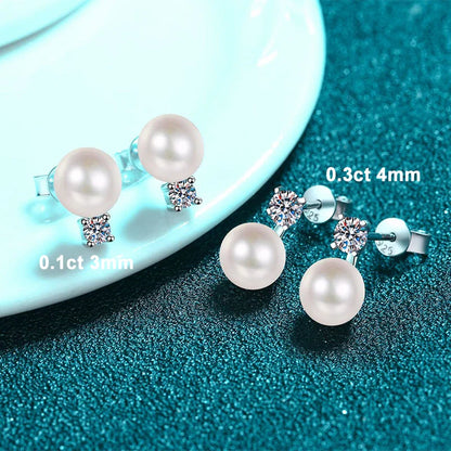 0.1ct 0.3ct Moissanite Pearl Earrings Women S925 Sterling Silver with White Gold Plated Wedding Party Designer Earring
