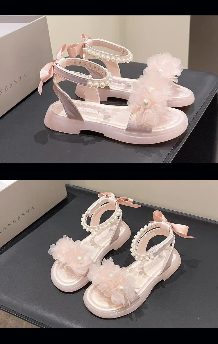Girls Summer Sandals Soft Bottom Toe-Open Cute Princess Shoes Middle Large Children Little Girls Student Beach Shoes
