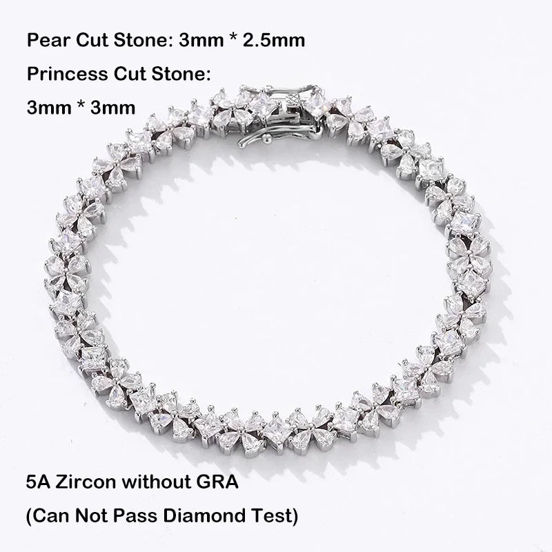 Original Clover Pear Cut Zircon Tennis Bracelet for Women Lady S925 Silver High Carbon Gemstone Link Bracelets Wholesale