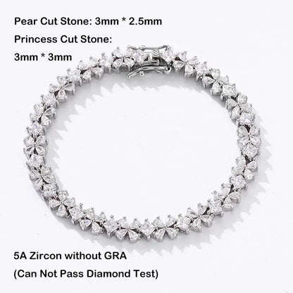Original Clover Pear Cut Zircon Tennis Bracelet for Women Lady S925 Silver High Carbon Gemstone Link Bracelets Wholesale