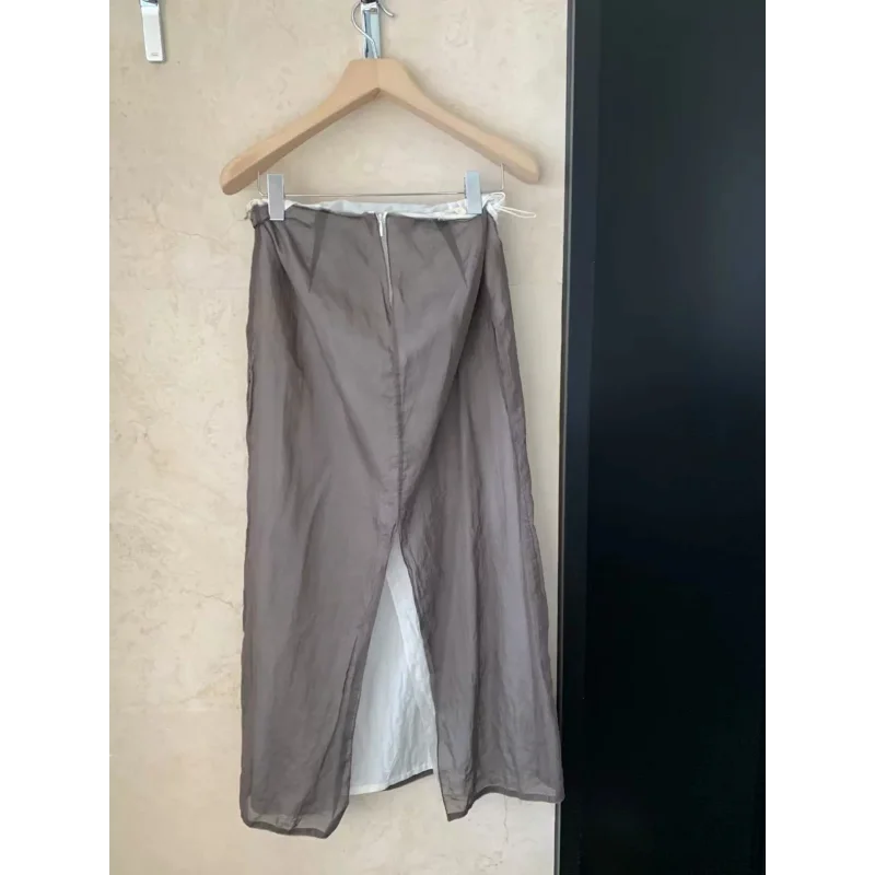 Quiet Luxury Cotton Lightweight Double-layer Rolled Waist Contrasting Slit Skirt