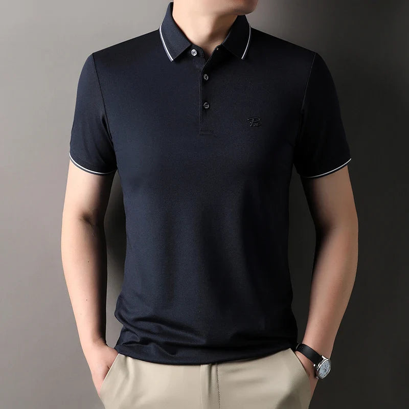 Men's Embroidered Short Sleeved Cotton Polo Shirt High End Brand Lapel T-Shirt Simple Casual Summer Breathable Top Men's Wear