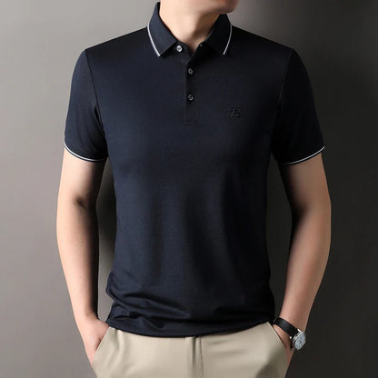 Men's Embroidered Short Sleeved Cotton Polo Shirt High End Brand Lapel T-Shirt Simple Casual Summer Breathable Top Men's Wear