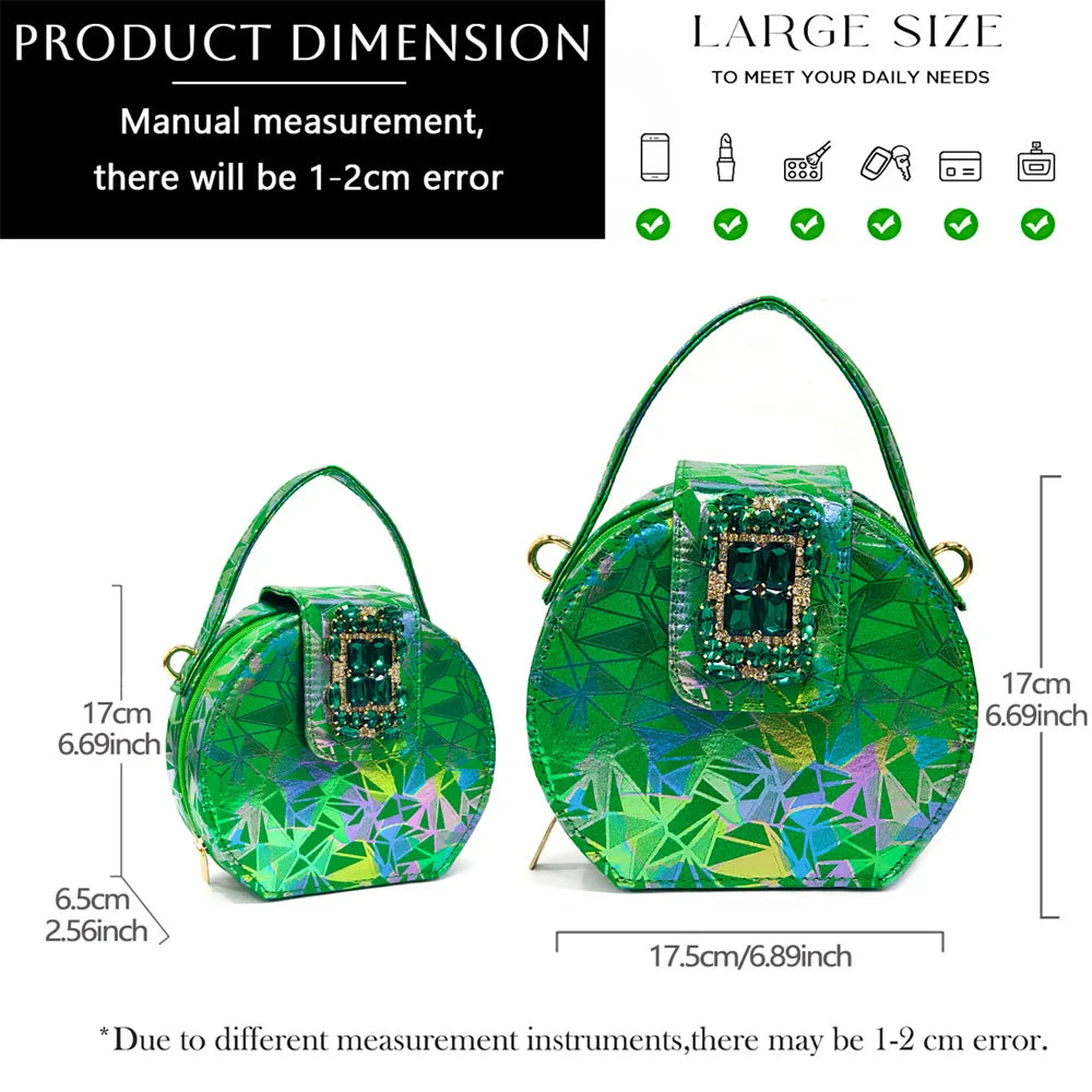 Elegant Women Heels for Peep Toe Good Material Design Rhinestone Fuchsia Sandals Italian Shoes and Bags Matching Set 2025