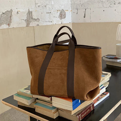 Vintage Suede Large Capacity Handbag Simple All-match Fashion Tote Bags Design Casual Top Handle Shoulder Bag For Women