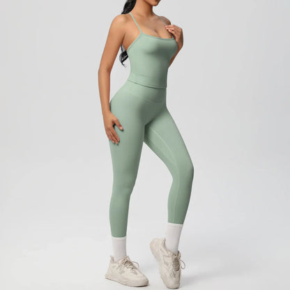 Halter Yoga Top Set Fitness Gym Suit Training Sleeveless Sport Gym Tops Crossover Back Sports Underwear  Tummy Control Slimming