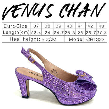 Elegant Italian Women’s Fuchsia Rhinestone Peep-Toe High Heel Sandals and Matching Bag Set – Perfect for Weddings and Parties