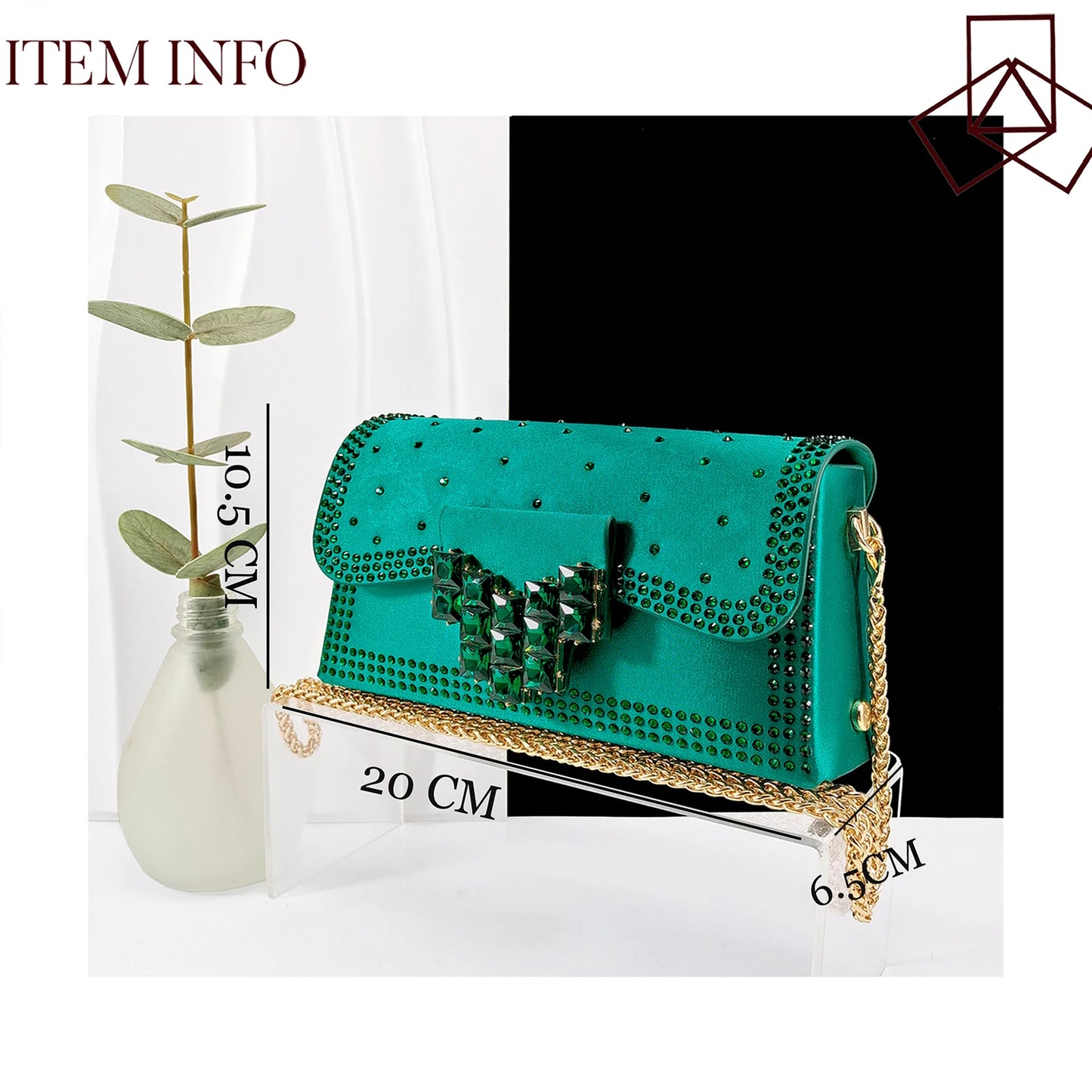 Green Color Rhinestone Comfortable High Heel Shoe And Bag Fashion Style Pointed-Toe Shoes For Women Or Commuting Shoes