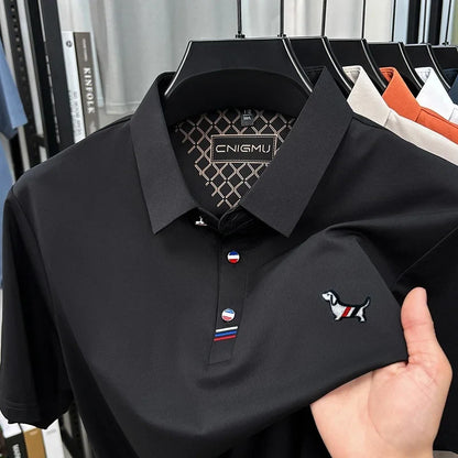 Hot Quality Man Short-Sleeved Polo Shirt Lapel Button Dog Embroidery Spring Casual Elegance T-Shirt Simple Business MensClothing
