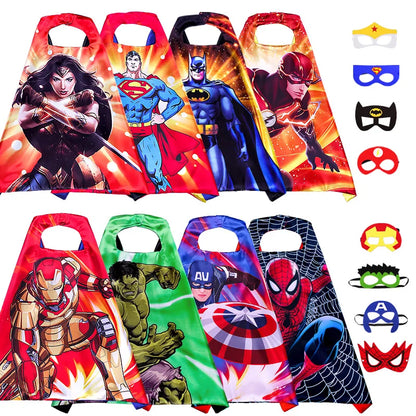 Halloween Child Movie Luxury Print Cloak Justice Superhero Spiderman Hulk Cosplay Cloak with Mask Gift for 3-12Y