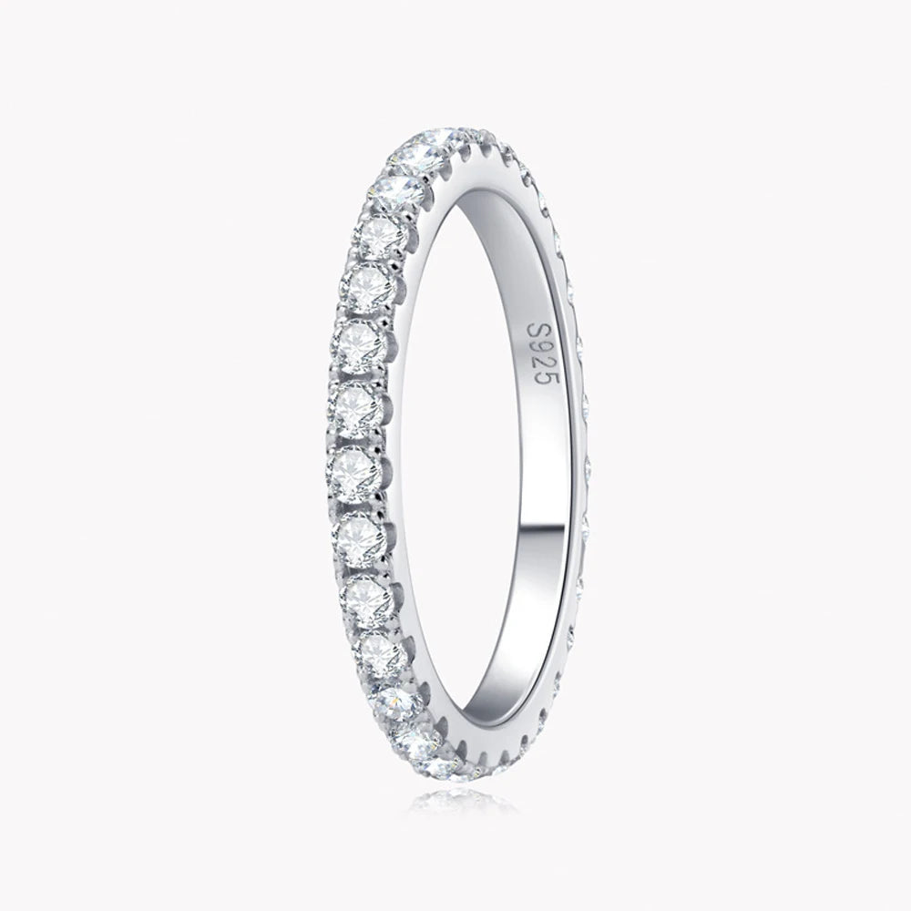 2mm D Color Moissanite Ring 925 Sterling Sliver Solid 18k White Gold Eternity Band Wedding Engagement Rings For Women