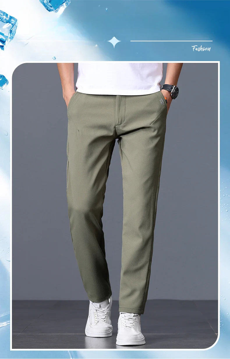 Men's Business Slim Pants Spring Thin Fashion Pocket Casual Trousers Comfortable Letter Labeling Pants Male Clothes