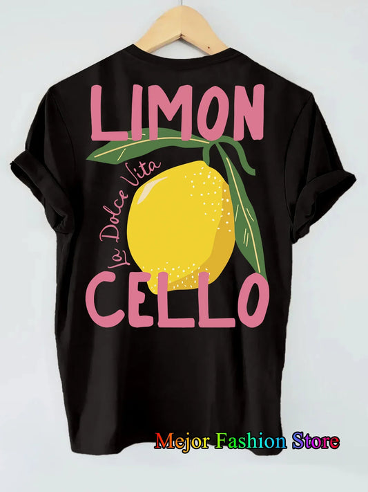 Lemon Pattern Letter Print Oversized T-shirt For Women Short Sleeve Loose Casual Tees Streetwear Vintage Cotton Harajuku Tops
