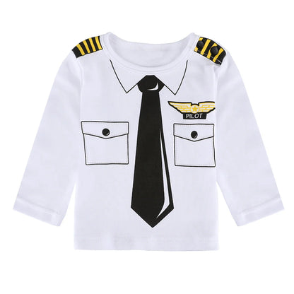 Boys Pilot Costumes Baby Firefighter Clothing Infant Police Cosplay Party Outfits Set Long Pants with Hat Halloween Costume