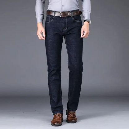 Autumn and Winter New Male Business Casual Stretch Trousers Concise Blue Denim Pants Men's Loose Straight Jeans Jeans for Man