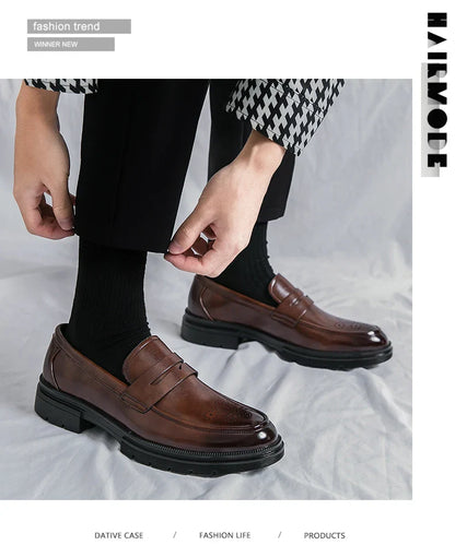 Platform Wedding Brogues Shoes For Men Classic Office Social Men's Dress Leather Shoes Formal Casual Business Loafers Male
