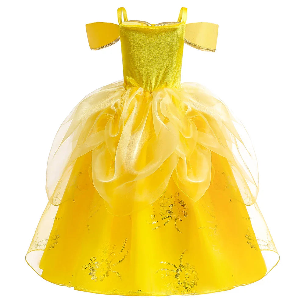 Fancy Girls Belle Halloween Costumes Carnival Cosplay Cartoon Christmas Beauty Party Princess Dress Tulle Birthday Kids Clothing