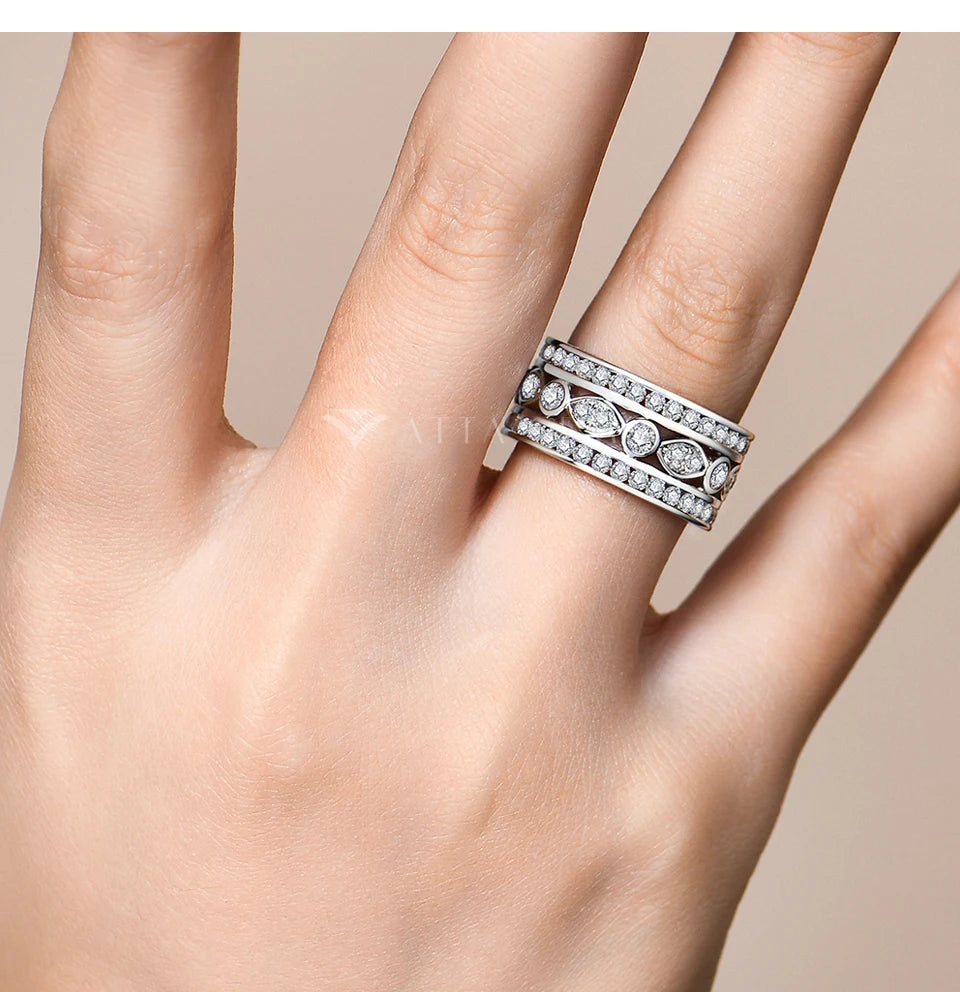 Luxury Full Moissanite Rings for Women D Color VVS1 Lab Diamond Band S925 Silver Engagement Wedding Jewelry Party Gift