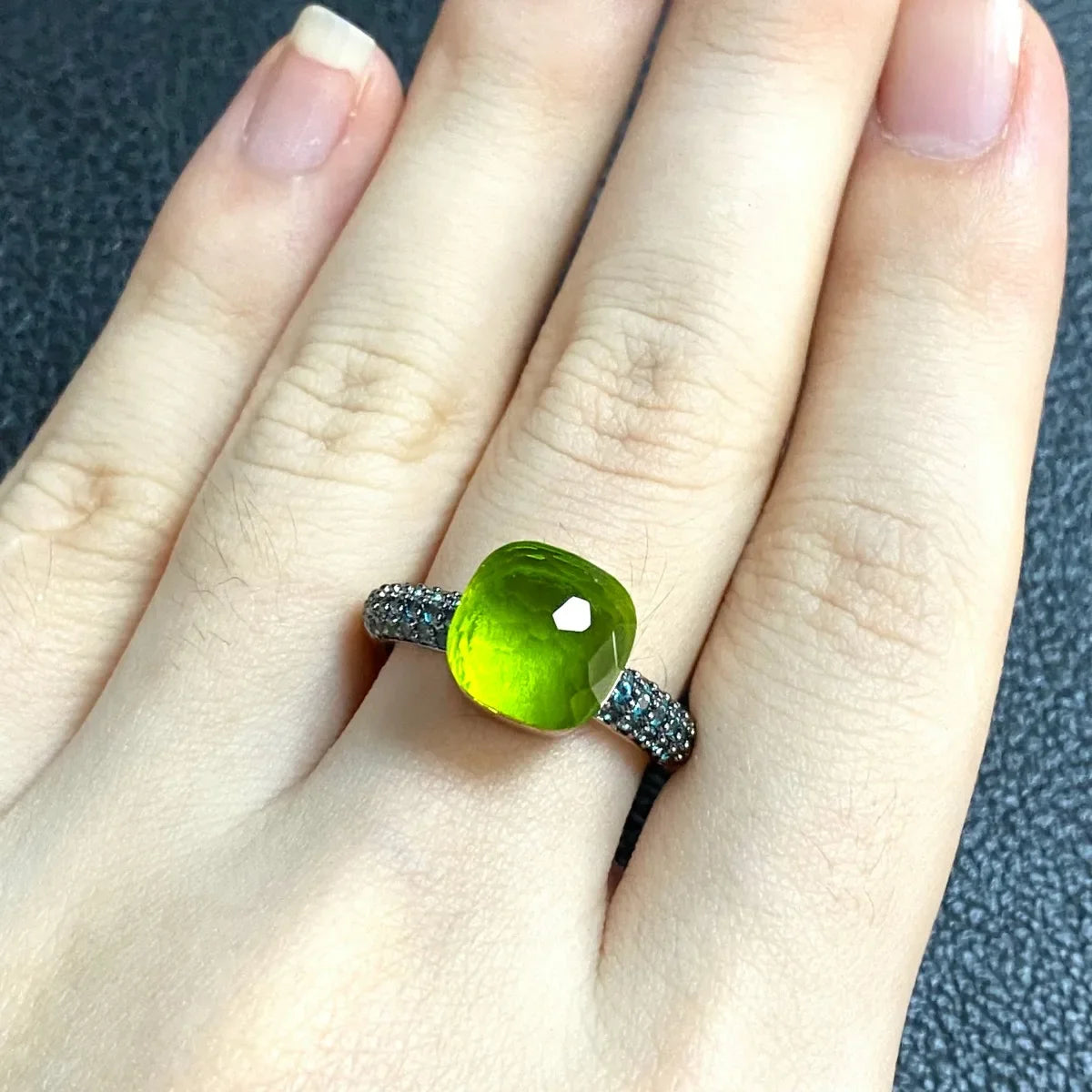 10.6mm Elegant Blue Topaz Zircon Ring Dual Tone Black Gun & Rose Gold 30 Colors Candy Crystal Jewelry Gift for Women