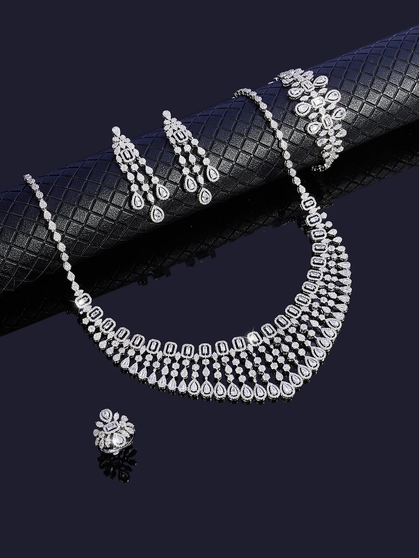 New Elegantly Quality Dress Jewelry Luxury Necklace Earrings Sets Cubic Zirconia Jewelry Sets Women Bridal Wedding