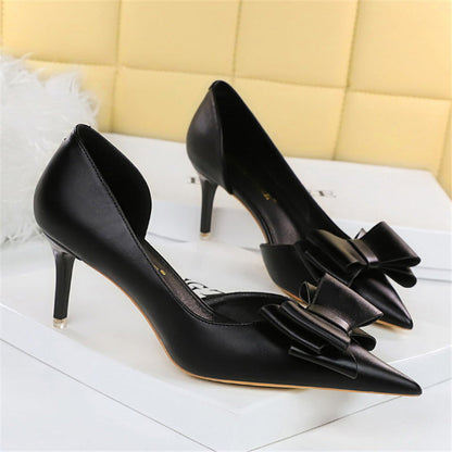 Women 7.5cm 10cm High Heels Korean Pumps Scarpins Cute Bow Middle Low Heels Lady Fetish Sweet Wedding Bridal Yellow Blue Shoes