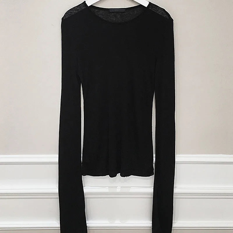 Shirt Women T-Shirt Long Sleeve Korean Style Slim Basic Elasticity Tshirt Top Womens Clothing T Shirt Femme