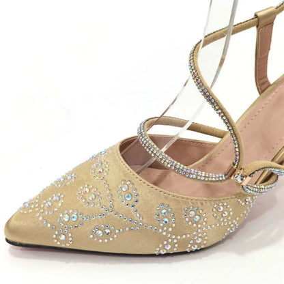 2025 Summer New Design Specials Italian Women Shoes and Bag Set Wine Color Comfortable High Heels With Rhinestone
