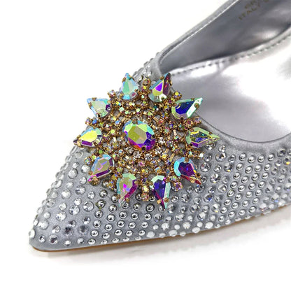 Specials Italian Women Heels Shoes and Bag Set Royal Purple Color Comfortable With Rhinestone for Party