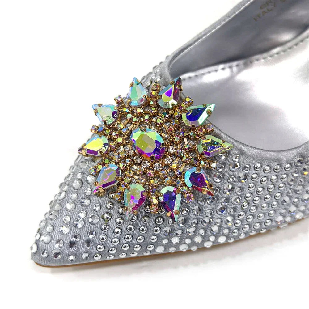 Summer New Design Specials Italian Women Shoes and Bag Set Fuchsia Color Comfortable High Heels With Rhinestone