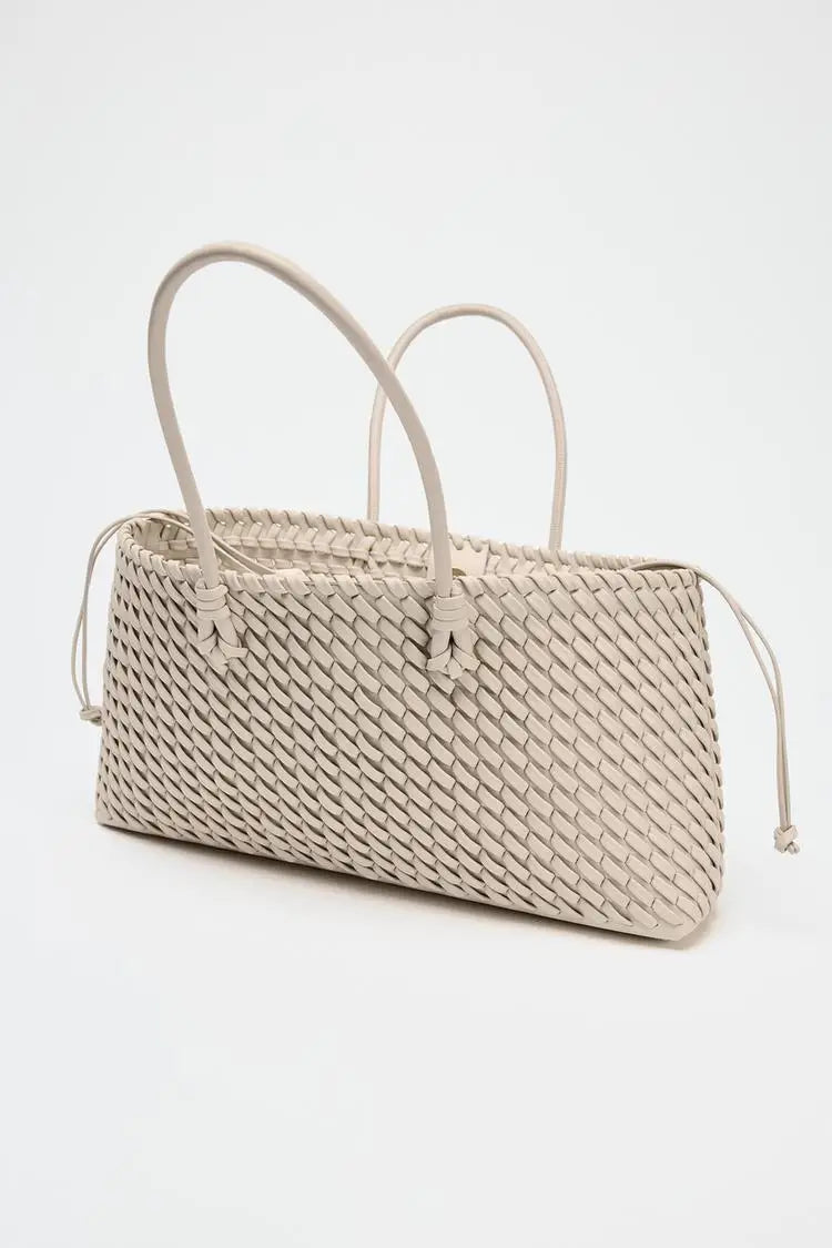 ELONGATED WOVEN SHOPPER BAG Fashionable Top Handle Tote Bag, Women's Shoulder Handbags Luxury Design for Everyday Style