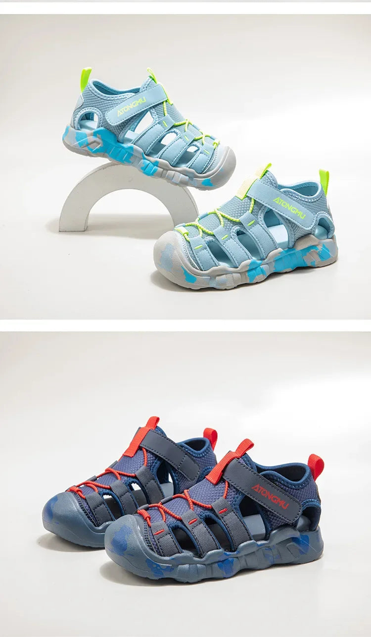 Children Summer Sports Sandals Girls Beach Outdoor Non-slip Hiking Shoes Boys Hollow Breathable Anti Collision Round Toe Sandals