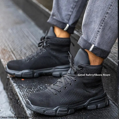 Fashion Safety Boots Men Steel Toe Work Shoes High Top Safety Work Boots Male Anti-smash Construction Protective Footwear