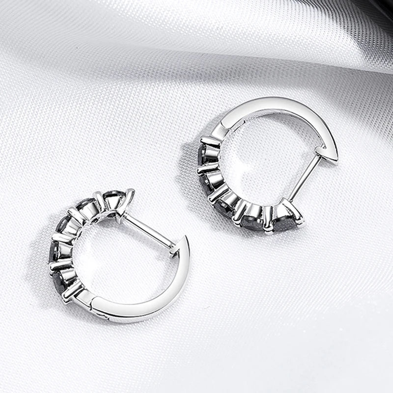 2CTTW Black Moissanite Hoop Earrings for Women Sparkling Party Simulated Diamond Earring 100% 925 Sterling Silver Jewelry
