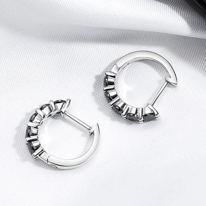 2CTTW Black Moissanite Hoop Earrings for Women Sparkling Party Simulated Diamond Earring 100% 925 Sterling Silver Jewelry