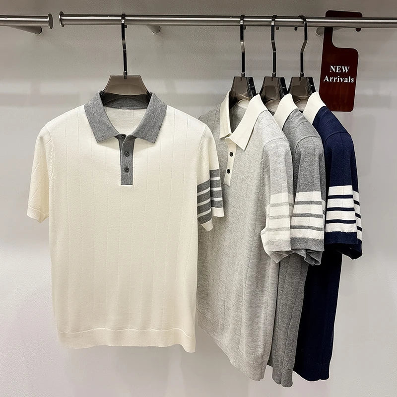 2026 Men's Short Sleeved Polo Shirt with High-end Feel, Summer Thin Design, Knitted Collar, Linen T-shirt As Base