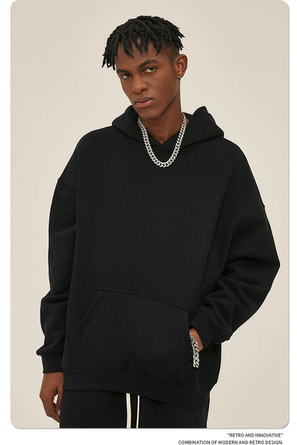 Thick 350gsm Fleece Hooded Hoodies For Men Unisex Winter Oversized Loose Basic Solid Sweatshirts Pullovers Coats HY0631