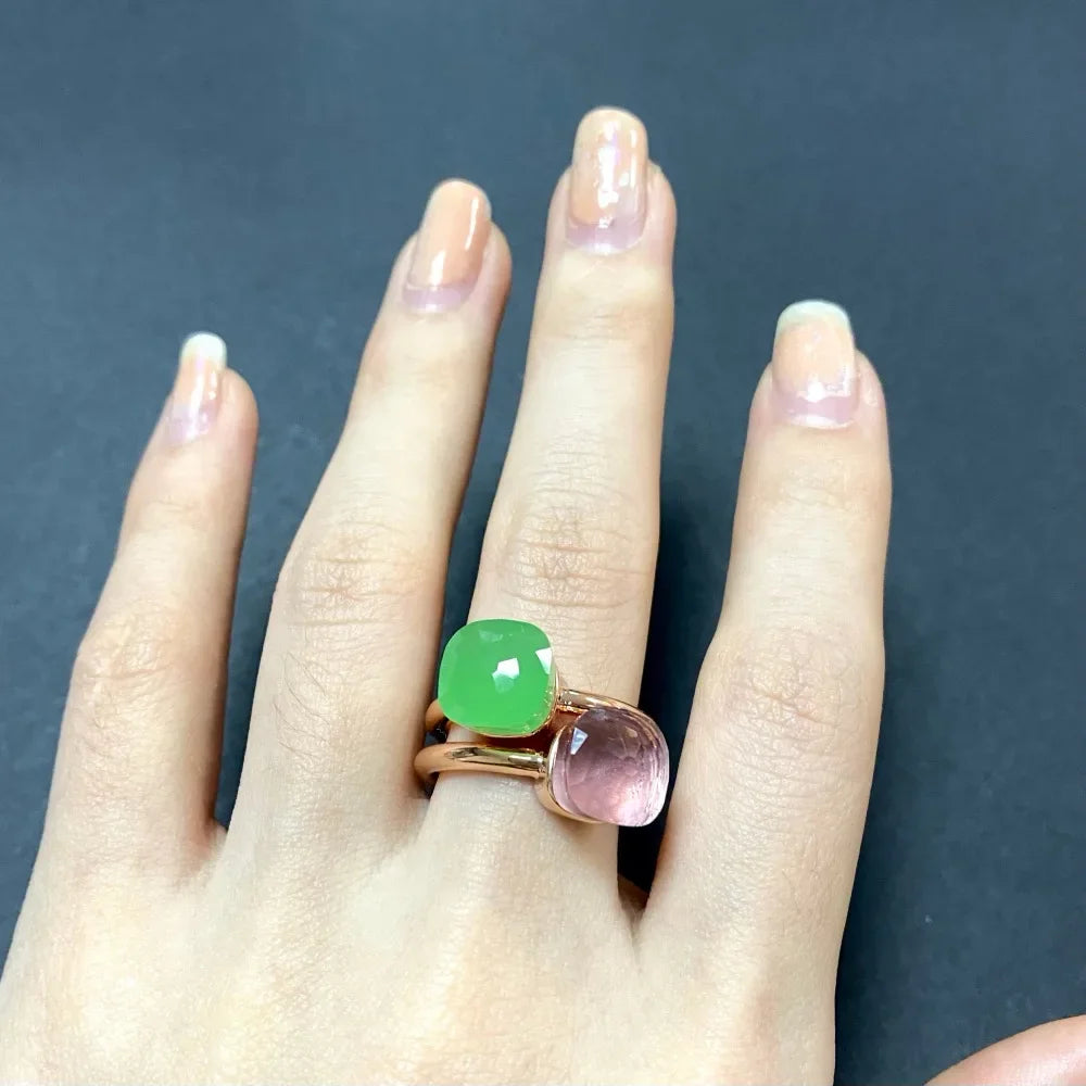 2Pcs/Set Fashion Stacked Candy Ring Women Mix Color Crystal Jewelry 30 Colors Trendy Gift for Valentine's Day