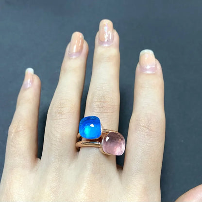2Pcs/Set Fashion Stacked Candy Ring Women Mix Color Crystal Jewelry 30 Colors Trendy Gift for Valentine's Day