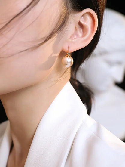 925 Sterling Silver Earring Pink Color Pearl Earring For Women Wedding Party Gift Fashion Jewelry 12-14mm Shell Pearl