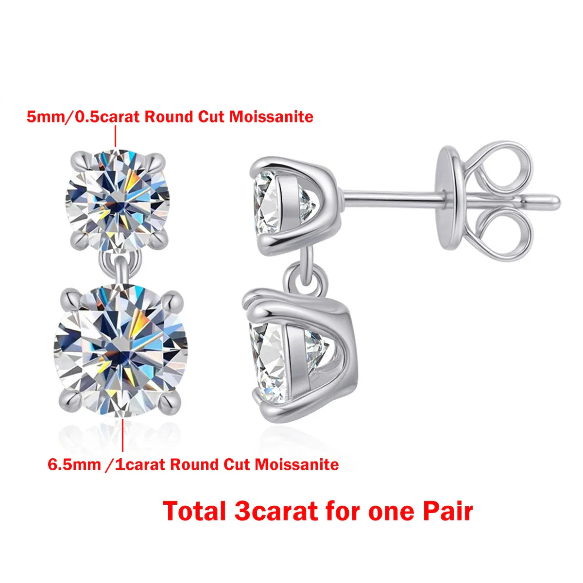 3cttw  Certified Oval/Round Cut Moissanite Diamond Drop Earrings for Women 100% 925 Sterling Silver Stud Earring Fine Jewelry