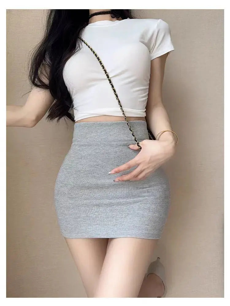 High Waist Stretch Skirts for Women Y2k Clothes Korean Fashion Solid Color Summer Streetwear Sexy Aesthetic Womens Mini Skirt