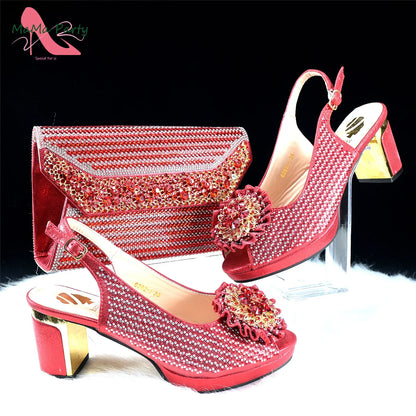Italian Women Shoes Matching Bag Set in Green Color 7 CM Comfortable Heels with Plaform Elegant Peep Toe Sandals