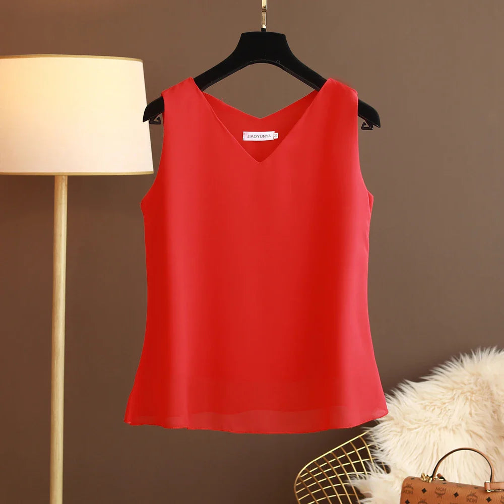 New Arrival Casual Shirt Chiffon Vest Female Summer New Sleeveless Halter T-shirt V-neck Blouse Loose Inside Cover Bellies