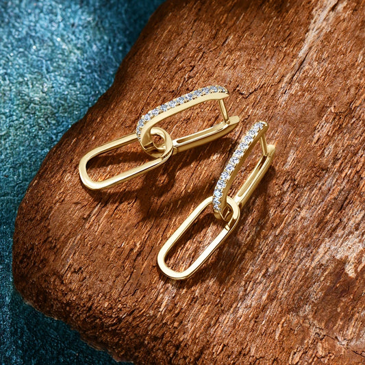 Moissanite Paperclip Link Earrings for Women Silver 925 Real 1.4mm D Color Diamond Huggie Hoop Earrings 2023 Trend Jewelry