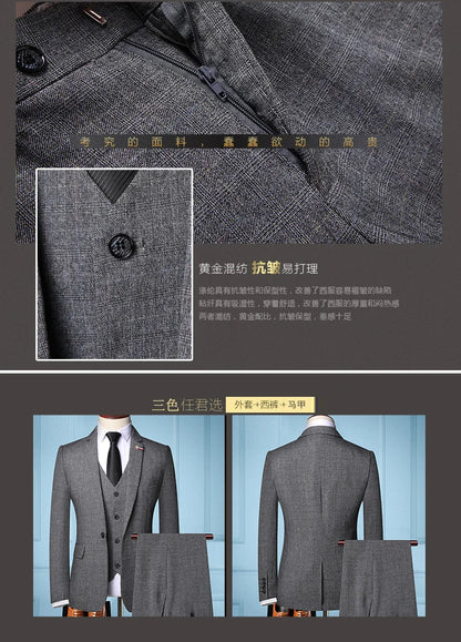 S-6XL Jacket Vest Pants Casual Plaid Retro Business Men's Suit 3Pcs or 2Pcs Set Groom Wedding Dress Blazer Waistcoat Trousers