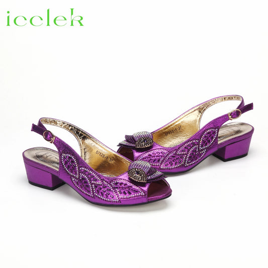 New Arrival Purple Color Women Peep Toe Sandals Shoes Matching bag Set For Mature Offices Ladies in Dress