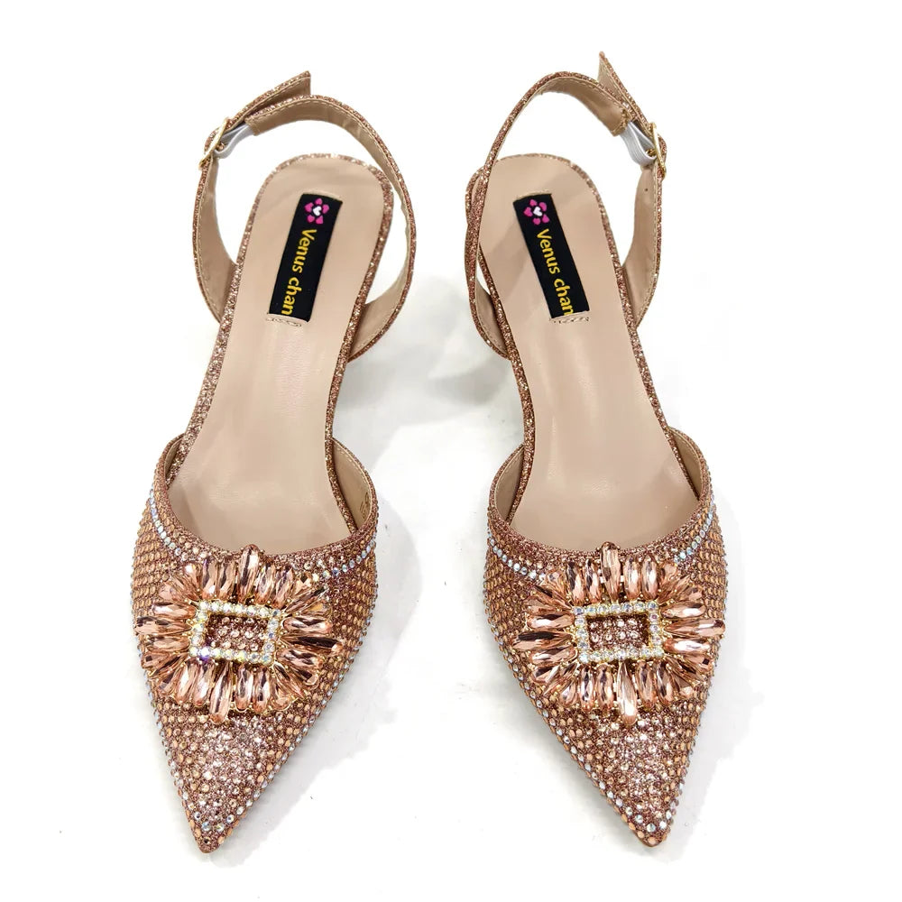 Elegant Nigerian Women’s Italian Design Black Heels and Handbag Set With Rhinestone Accents for Wedding and Party