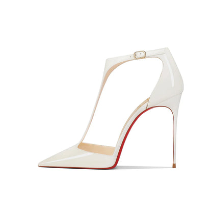 Black patent leather T-belt bag with nightclub sexy 12cm ultra-fine heel pointed party European and American high-heeled sandals